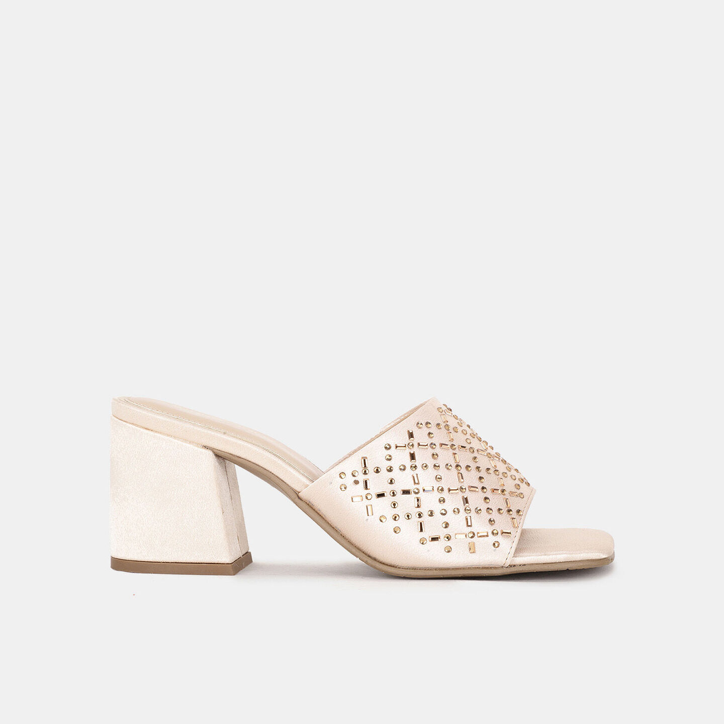 MARIE CLAIRE NUDE EMBELLISHED BLOCK HEEL MULES FOR WOMEN