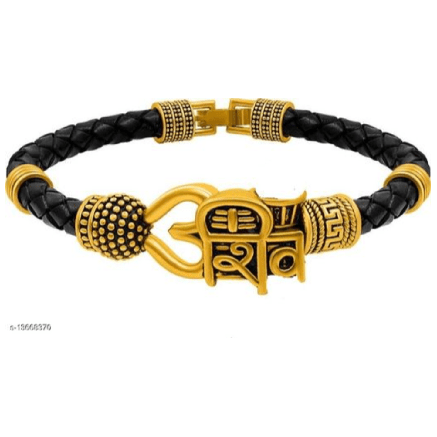 Moksh Spiritual Shiv Rudraksh Beads Gold Plated black rope style Leather kada bracelete fro mens/womens and unisex pack of 1