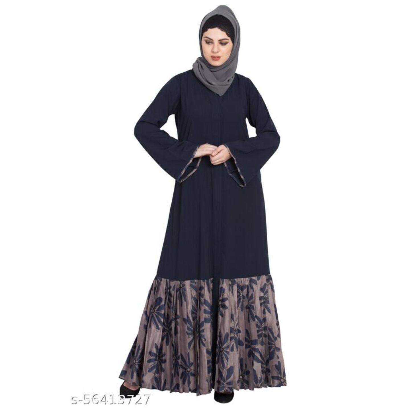 Stylish and Alluring Printed Shantoon Front Open Abaya