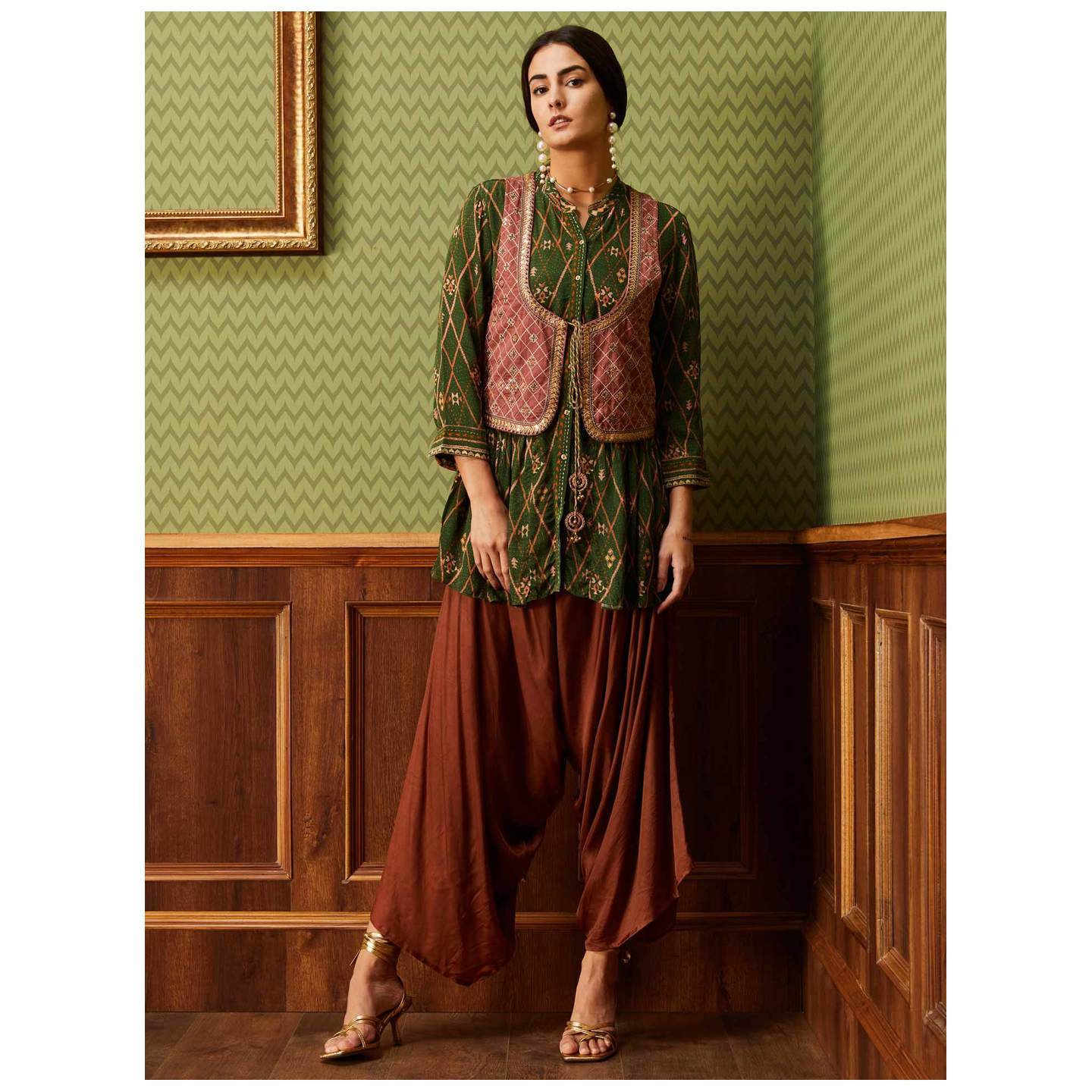 Green & Rust Embroidered Ensemble