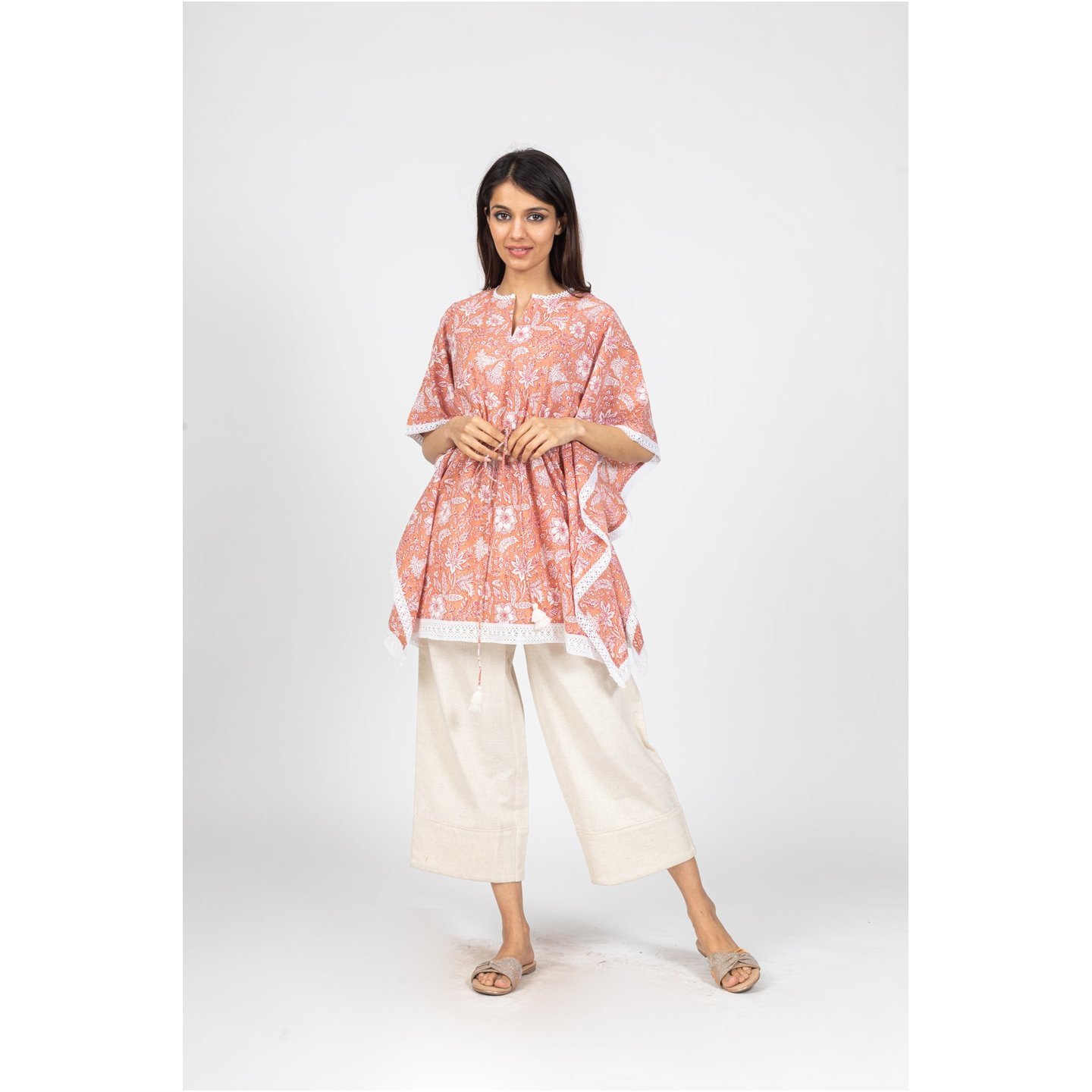 Cotton Kaftan top with lace