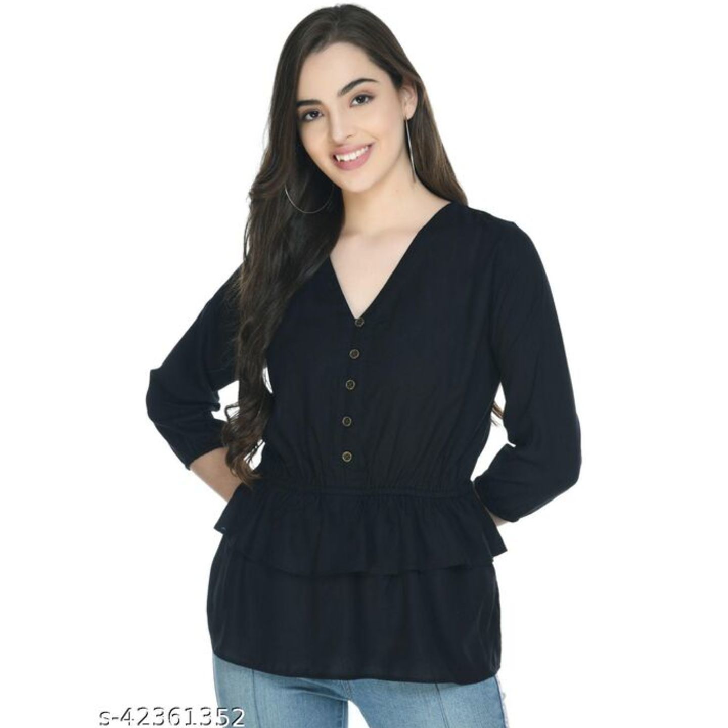 A N Women's Rayon Black Solid Casual Top