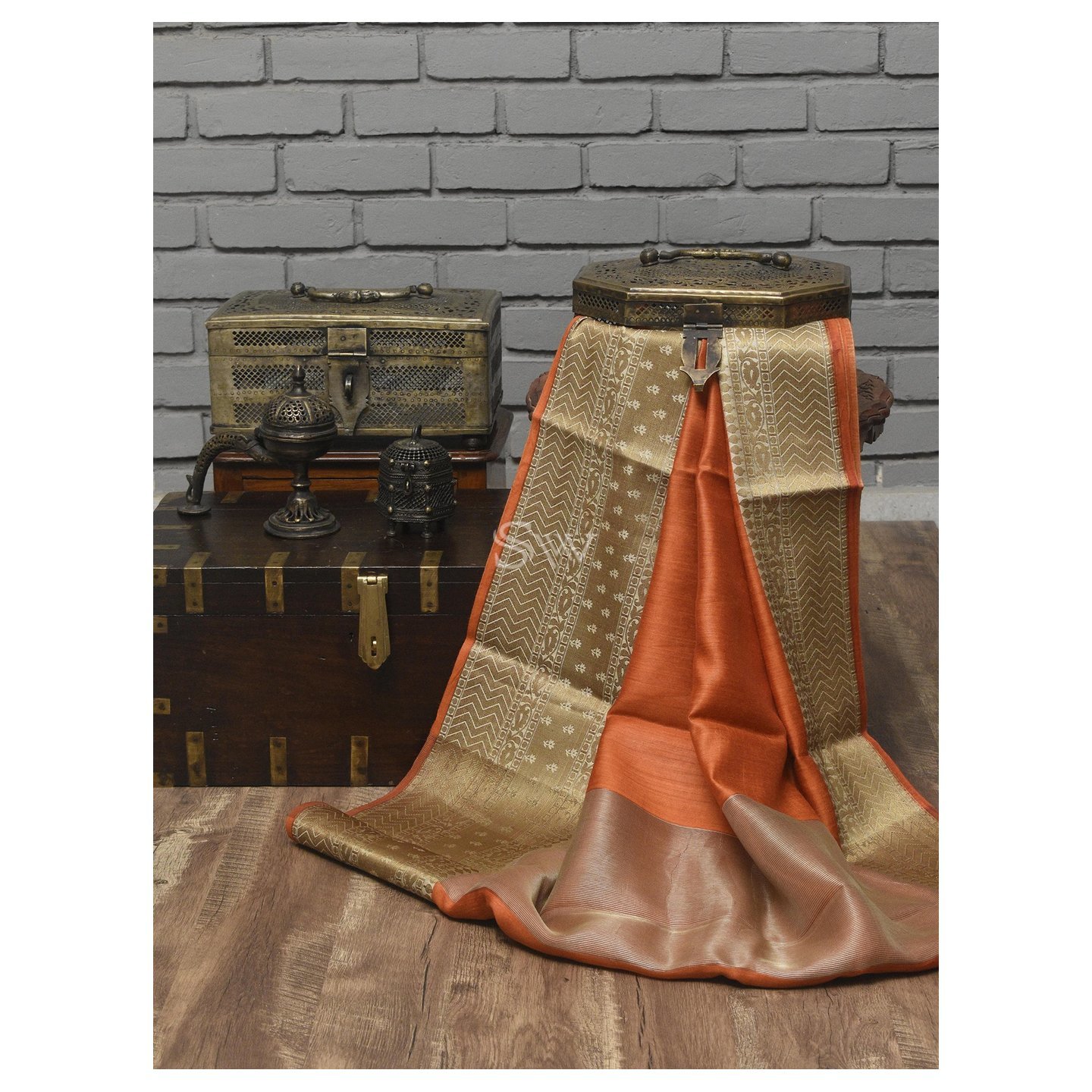 Orange Moonga Silk Handloom Banarasi Saree