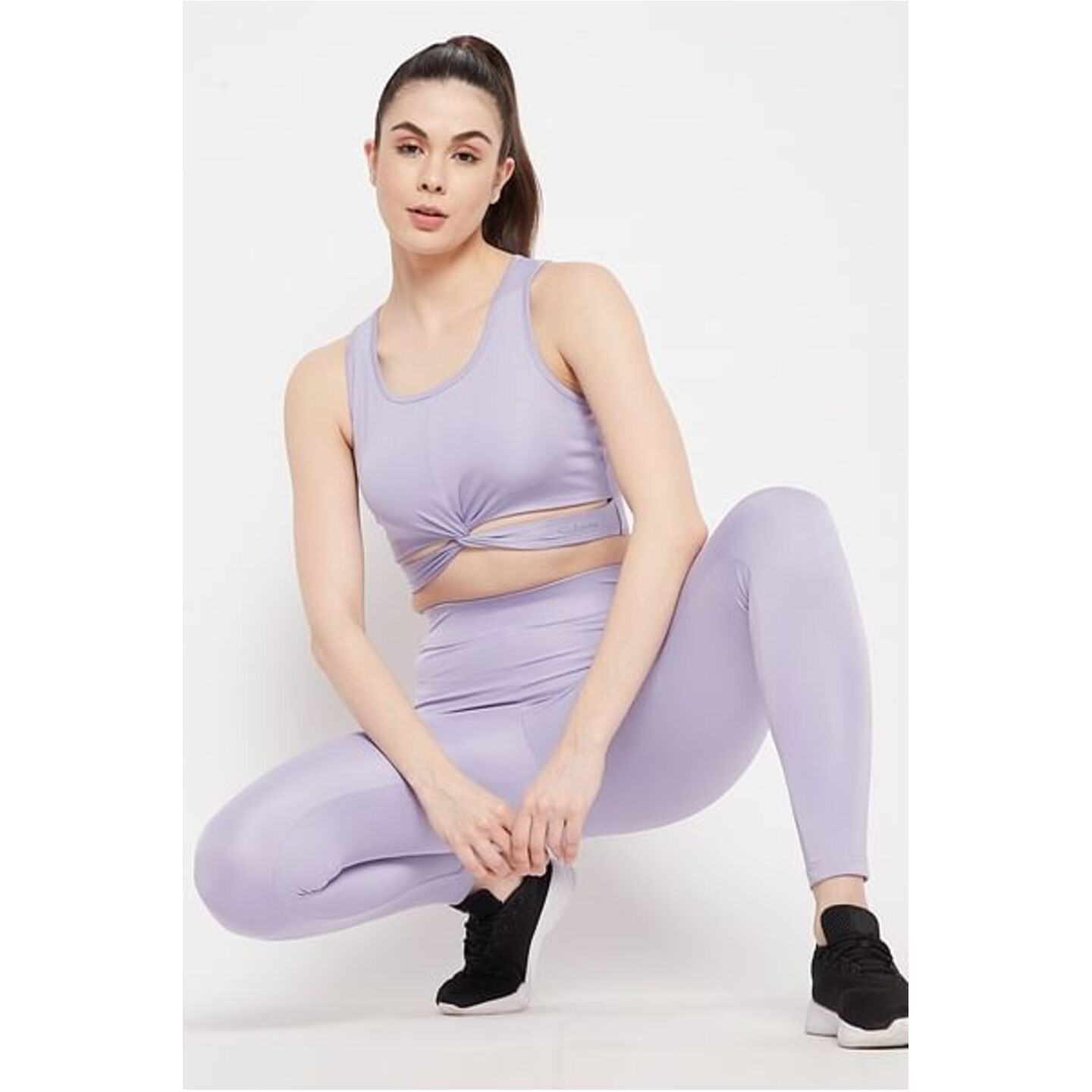 Snug Fit Active Crop Top with Twisted Knot & High-Waist Tights in Lilac