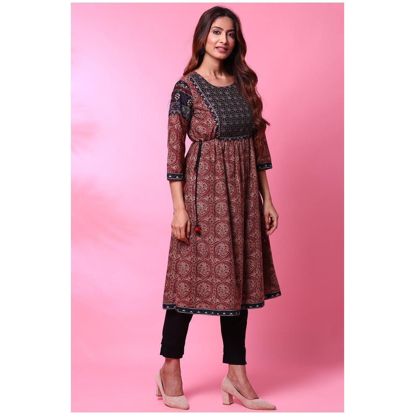 Rust Art Silk A Line Kurta