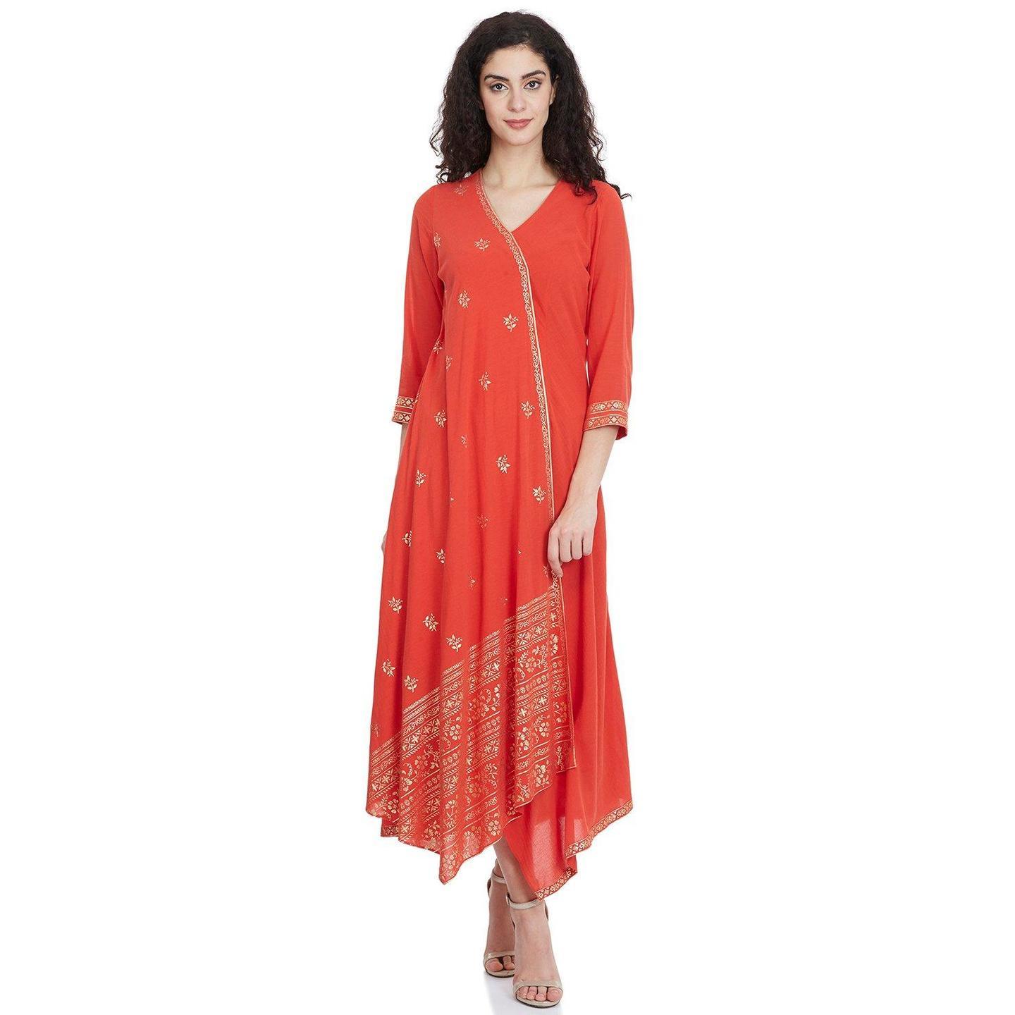 Red Flared Cotton And Viscose Kurta