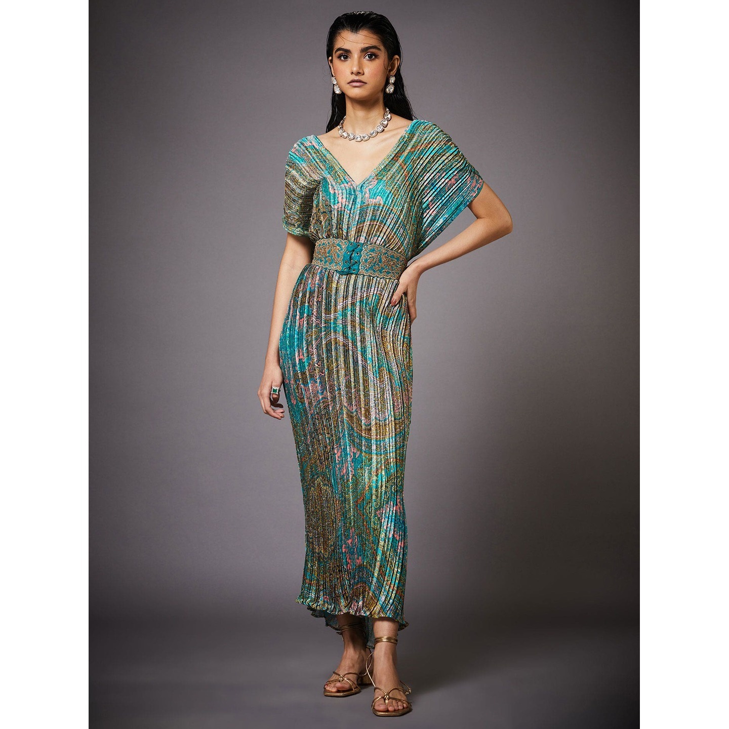 Aquamarine & Jade Ricka Jamawar Print Dress