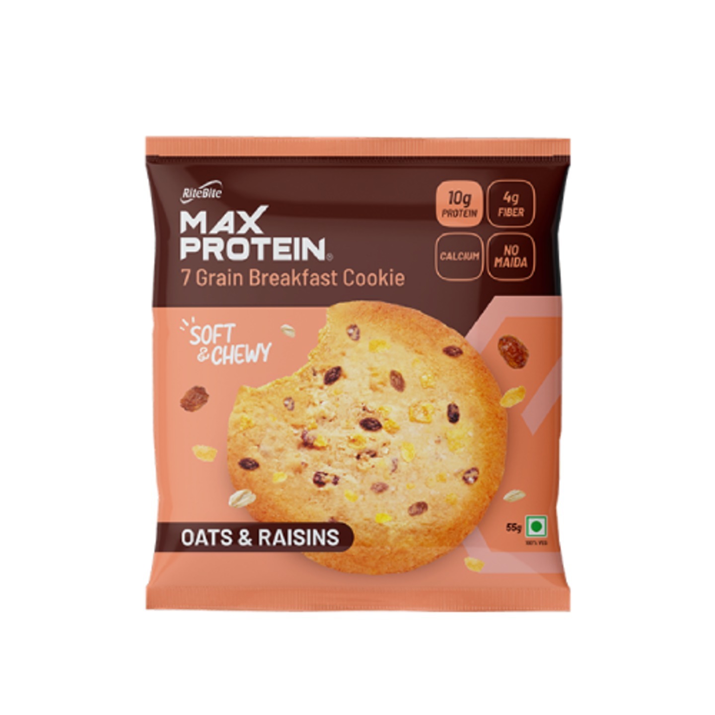 Max Protein Oats & Raisins Cookie 100% Vegetarian 4g fiber 300mg calcium, Pkt x 55 gm,
