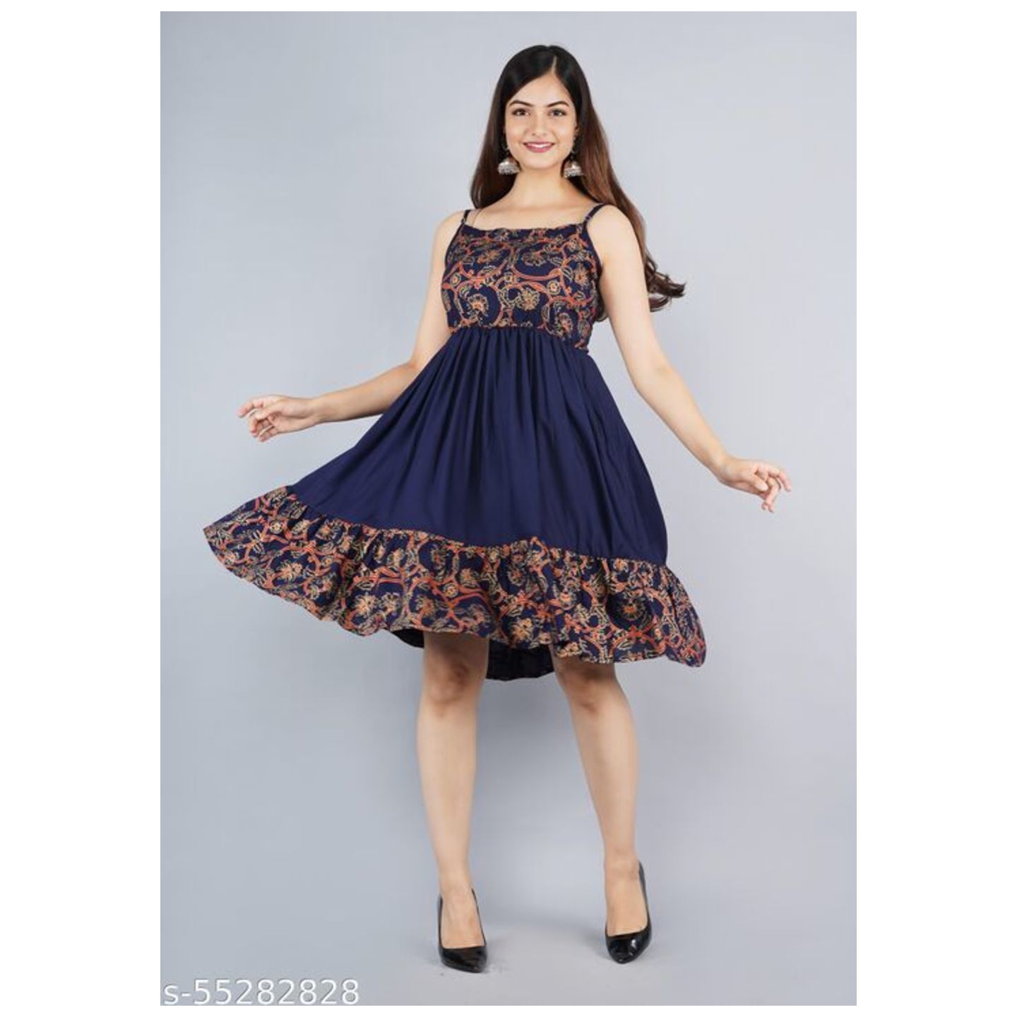 Women Printed Sleeveless Dress Blue