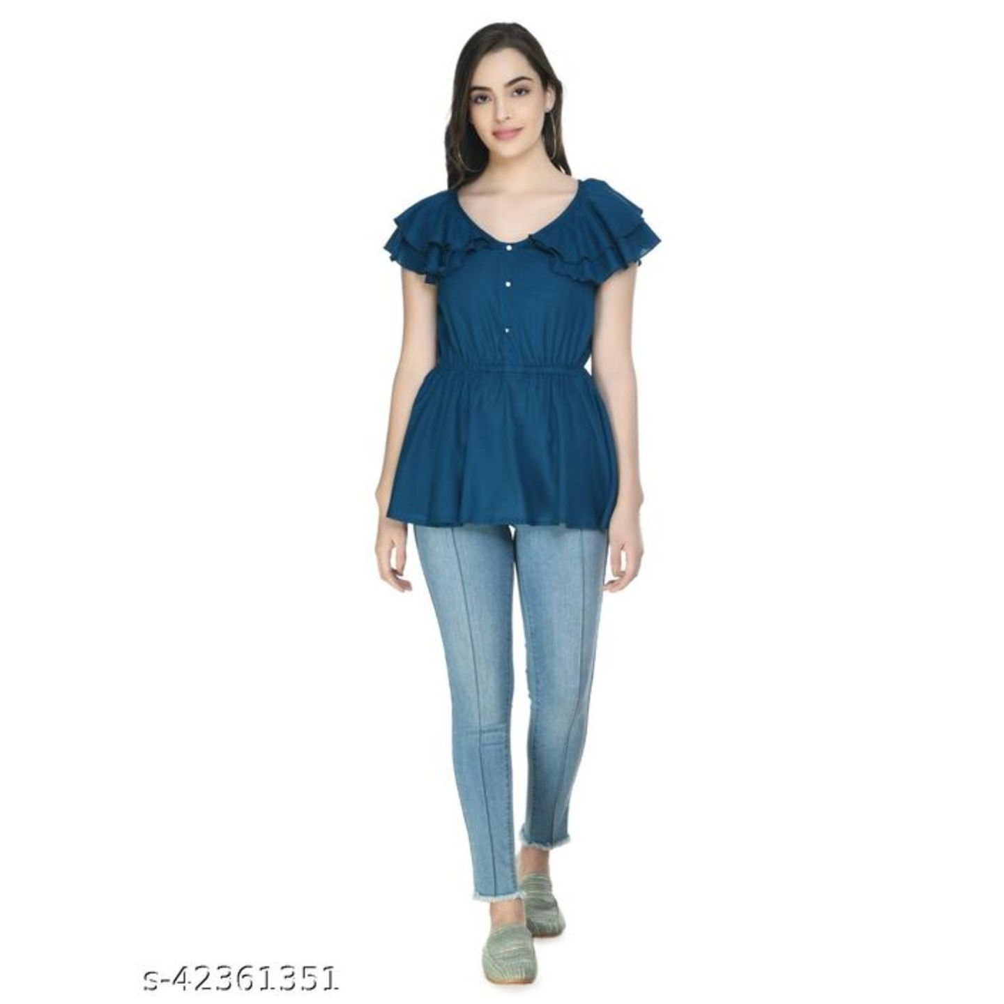 Women's Rayon DarkBlue Solid Casual Top