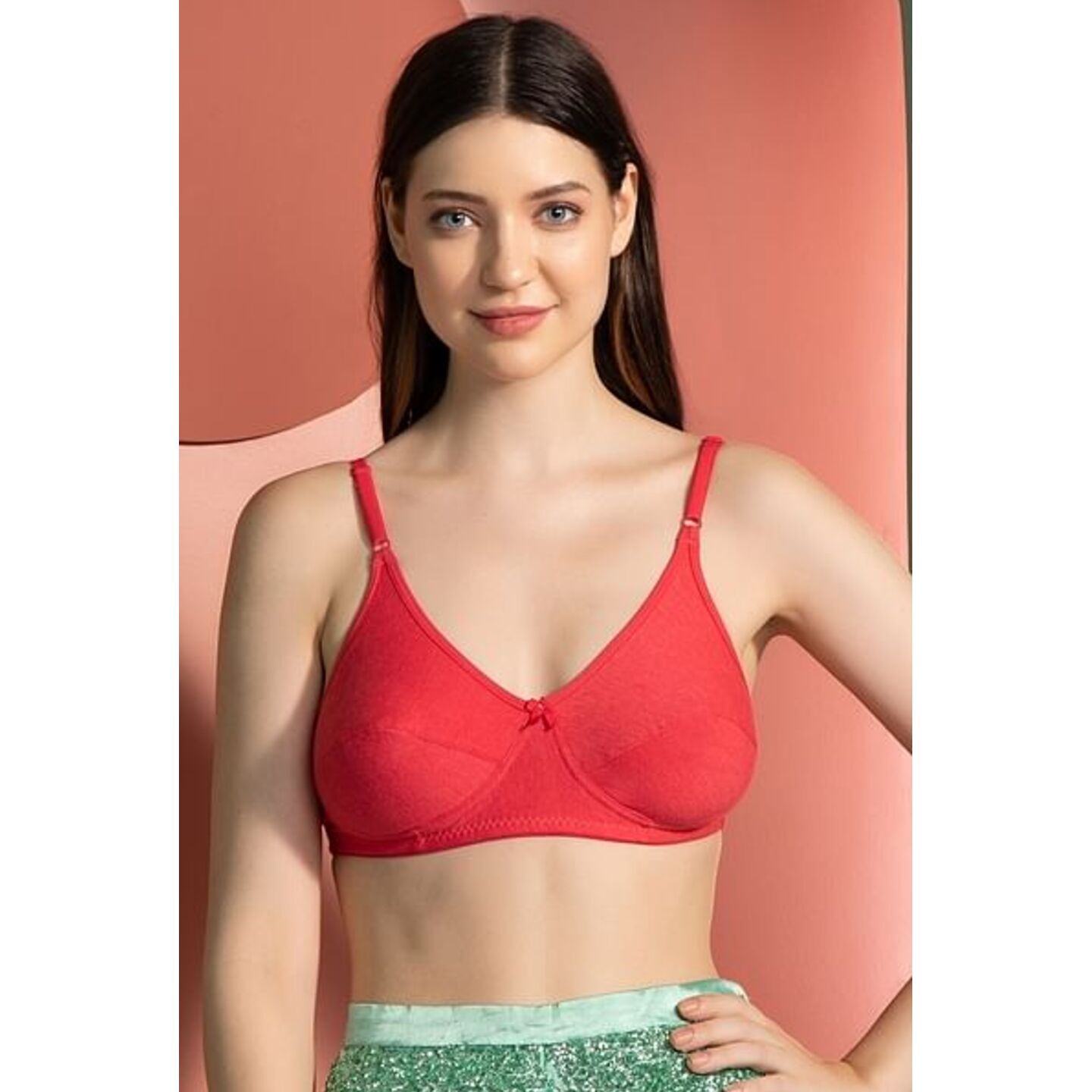 Non-Padded Non-Wired Full Cup Everyday Bra in Coral Red - Cotton