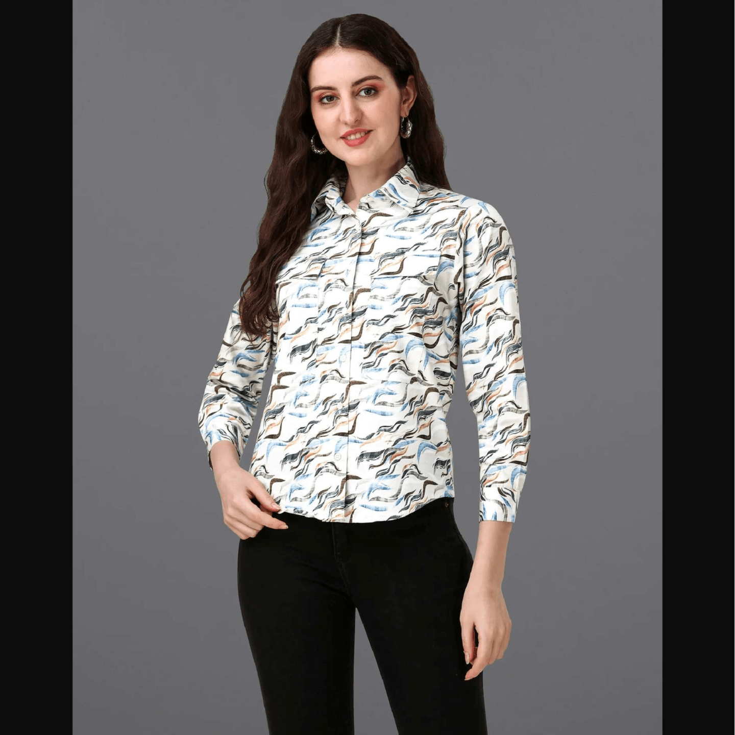 PLATINUM CREAM WITH MULTICOLOUR PRINTED SUPER SOFT PREMIUM COTTON WOMEN’S SHIRT