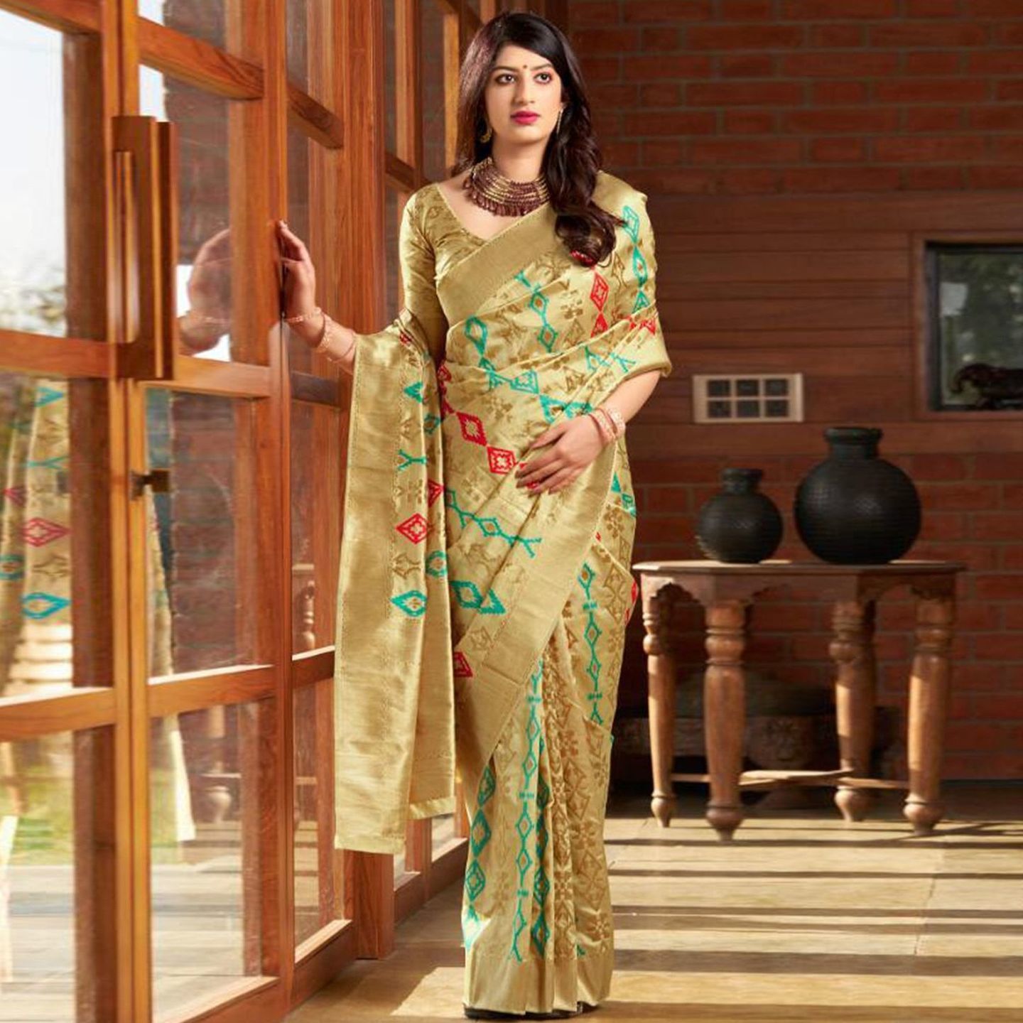 Beige Festive Wear Patola Silk Saree