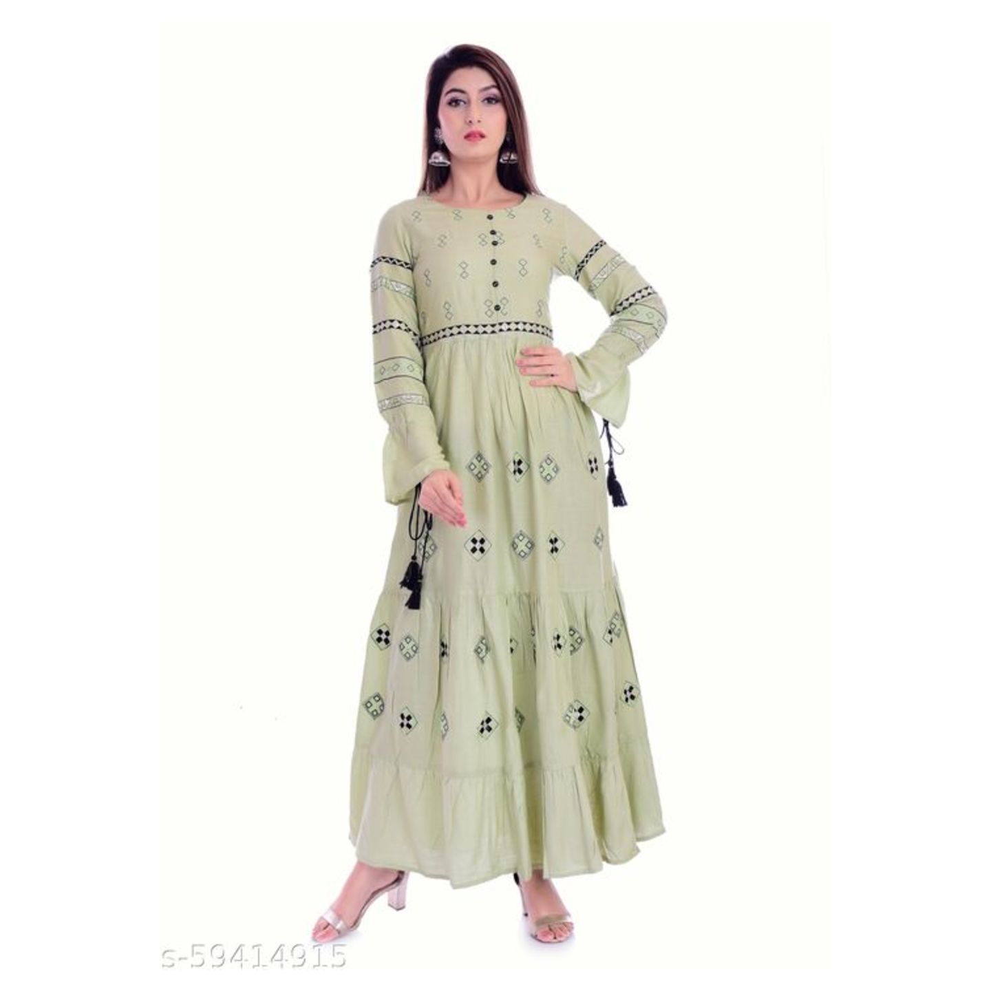 Mehendi Green Rayon Embroidered Anarkali KurtI