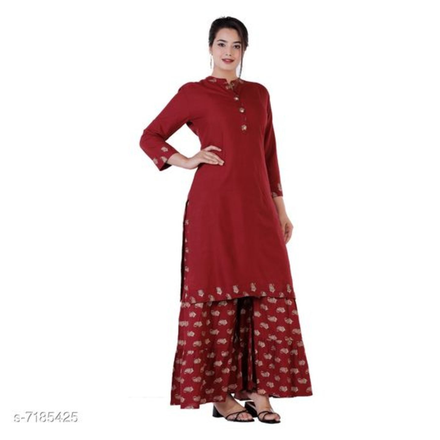 Women's Solid Rayon Kurta with Sharara