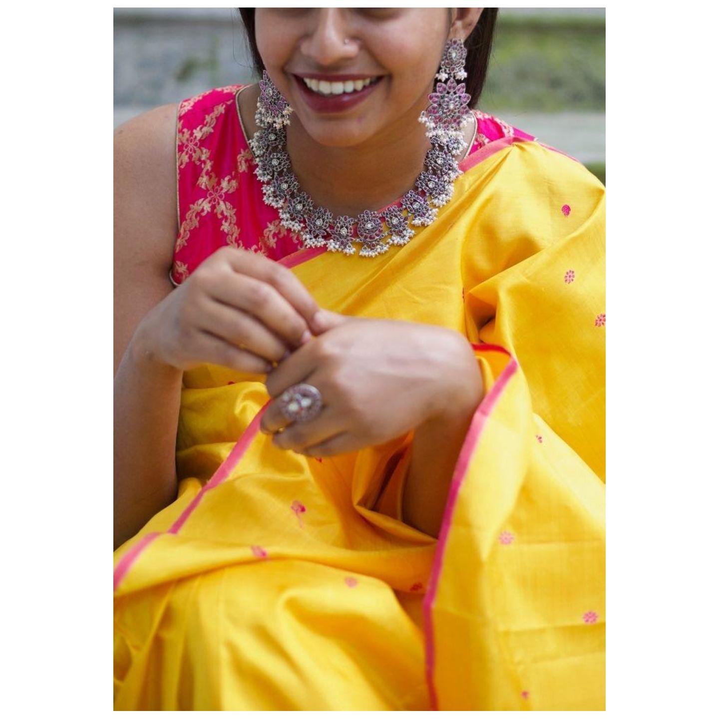 Yellow and Pink Kanchipuram Silk Saree Design 49