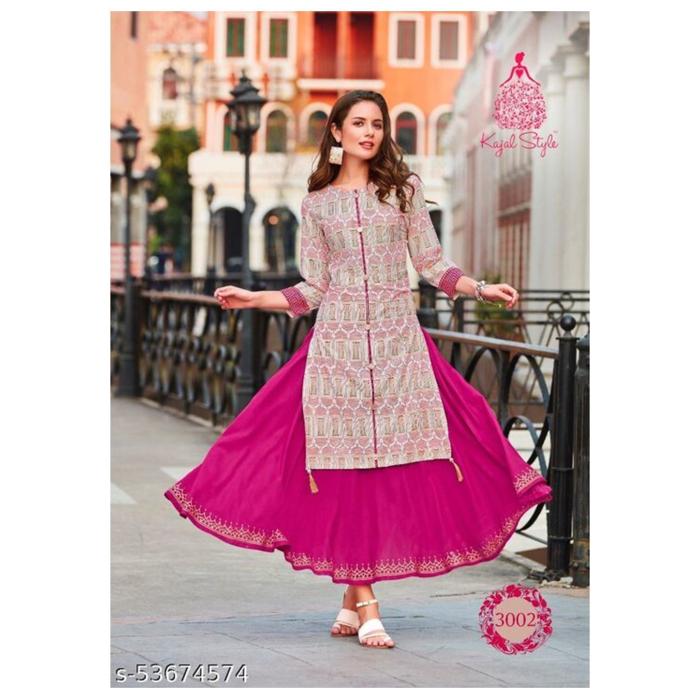 Designer Kurti with attached Long Skirt