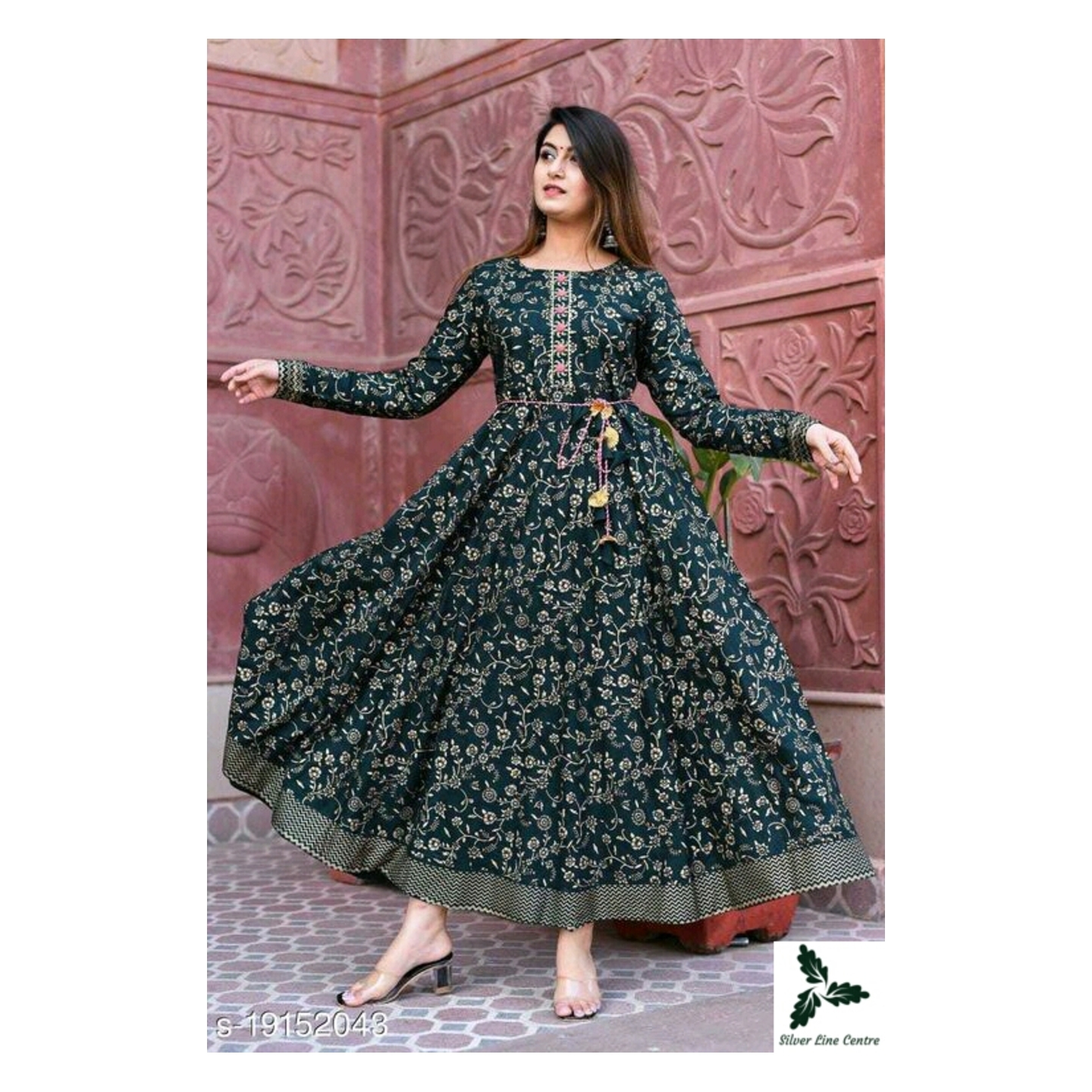 Stylish Floral Printed Anarkali Style Ankel Length Gown Kurti with Dori