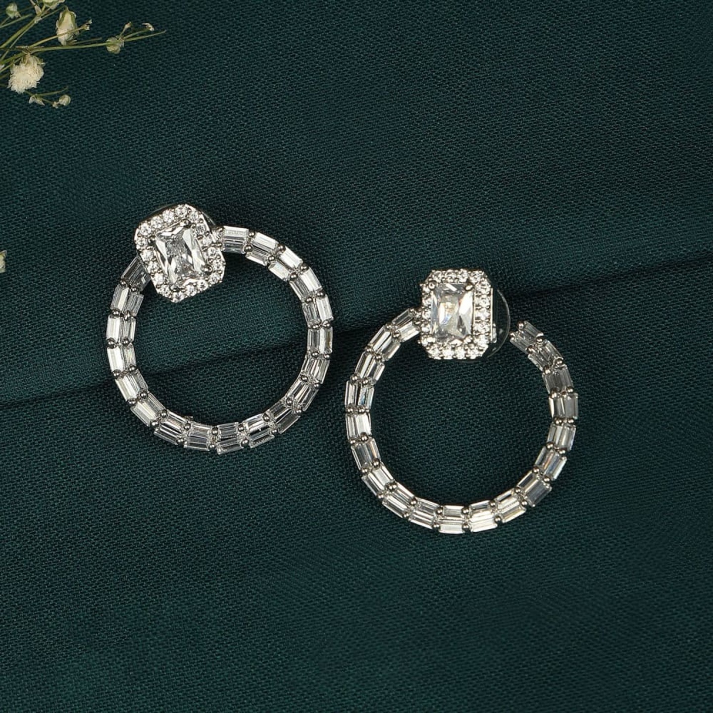 DELICATE SILVER PLATED AMERICAN DIAMOND STUD EARRINGS FOR WOMEN