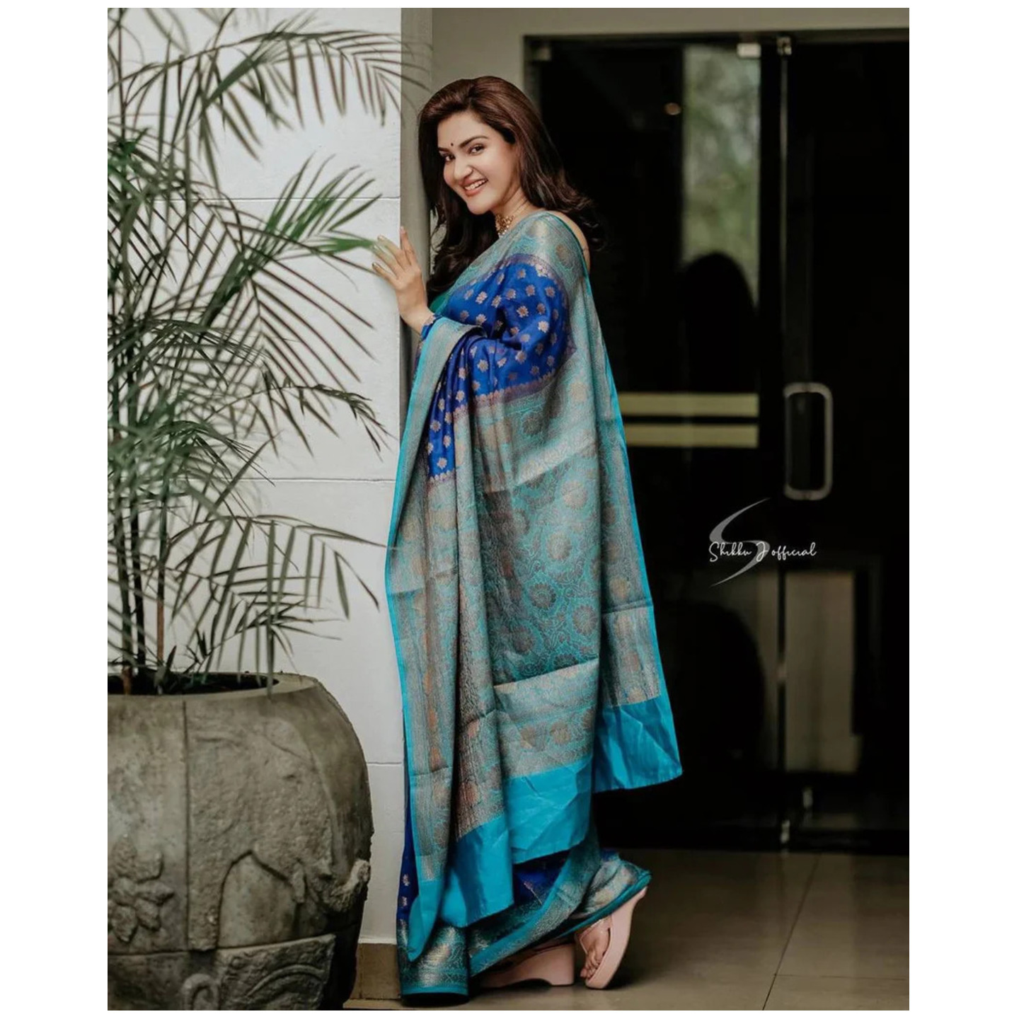 Classic Floral Embroidered Silk Sari with Zari Borders and Kanjivaram Weave 