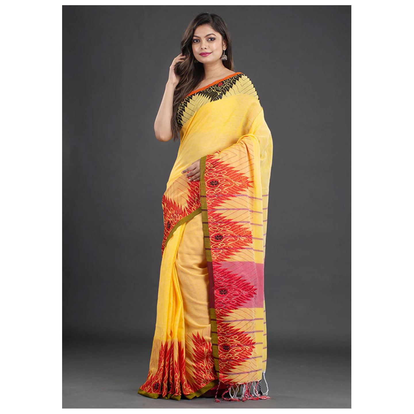 Yellow Pure Cotton Saree With Blouse 