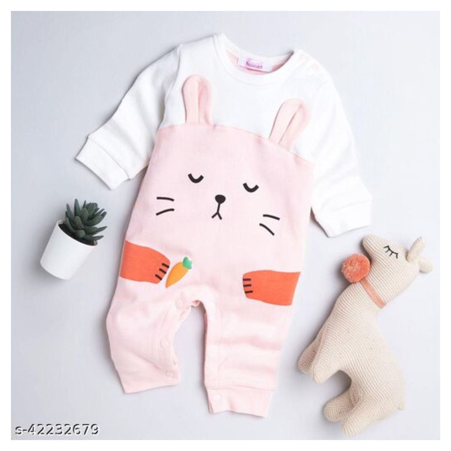Hopscotch Unisex Cotton Animal Print Full Sleeves Romper in Pink Color (877563)