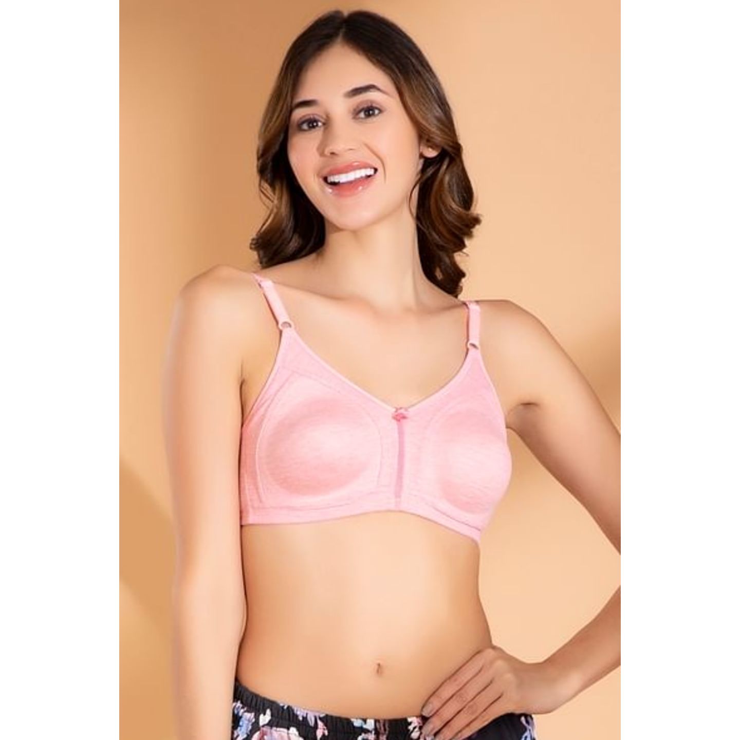 Non-Padded Non-Wired Full Coverage Spacer Cup Bra in Light Pink- Cotton Rich