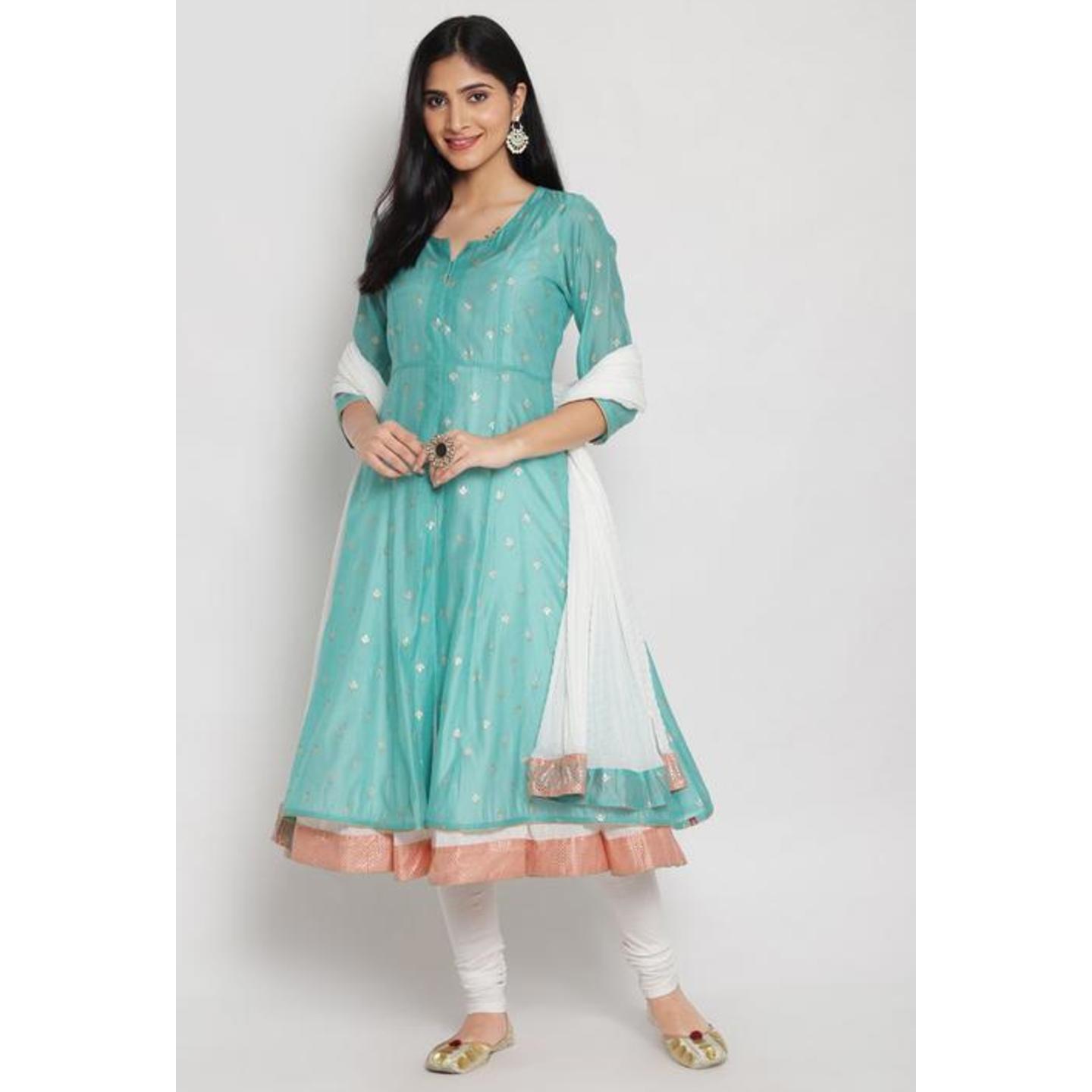 Turquoise Art Silk A Line Suit Set