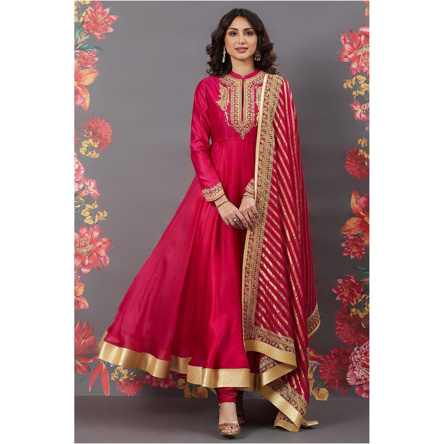  Fuchsia Cotton Silk Anarkali