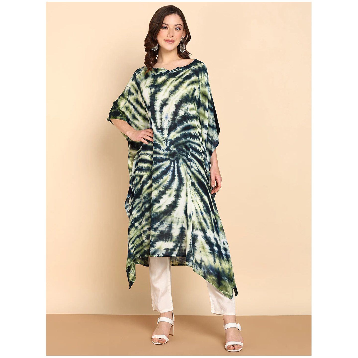 Women's Olive Crepe Kaftan - Maaesa 