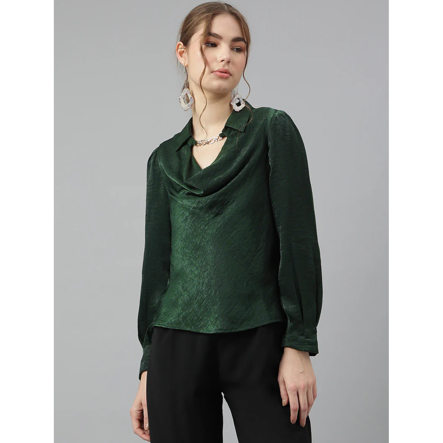 Latin Quarter Greenbotle Shirt Collar Long Sleeves Solid Top For Casual Wear 