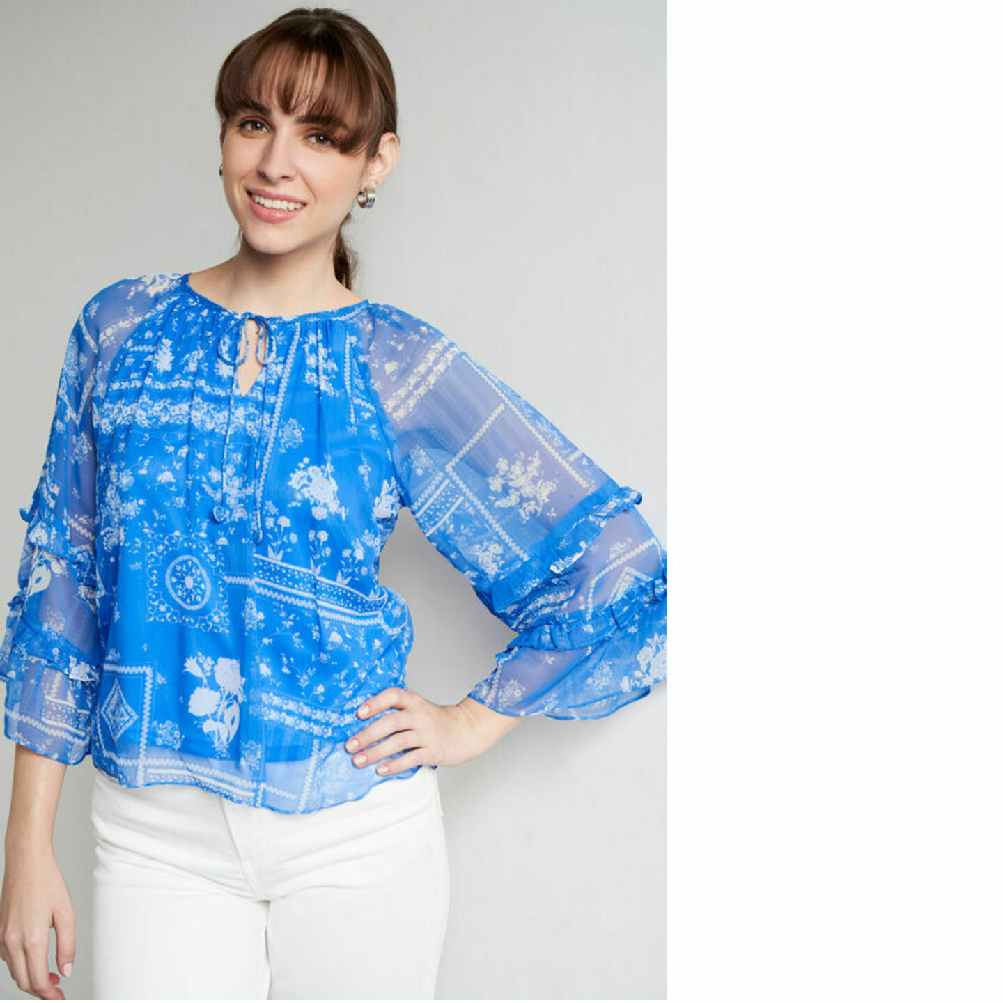 Royal Blue Floral Flared Top