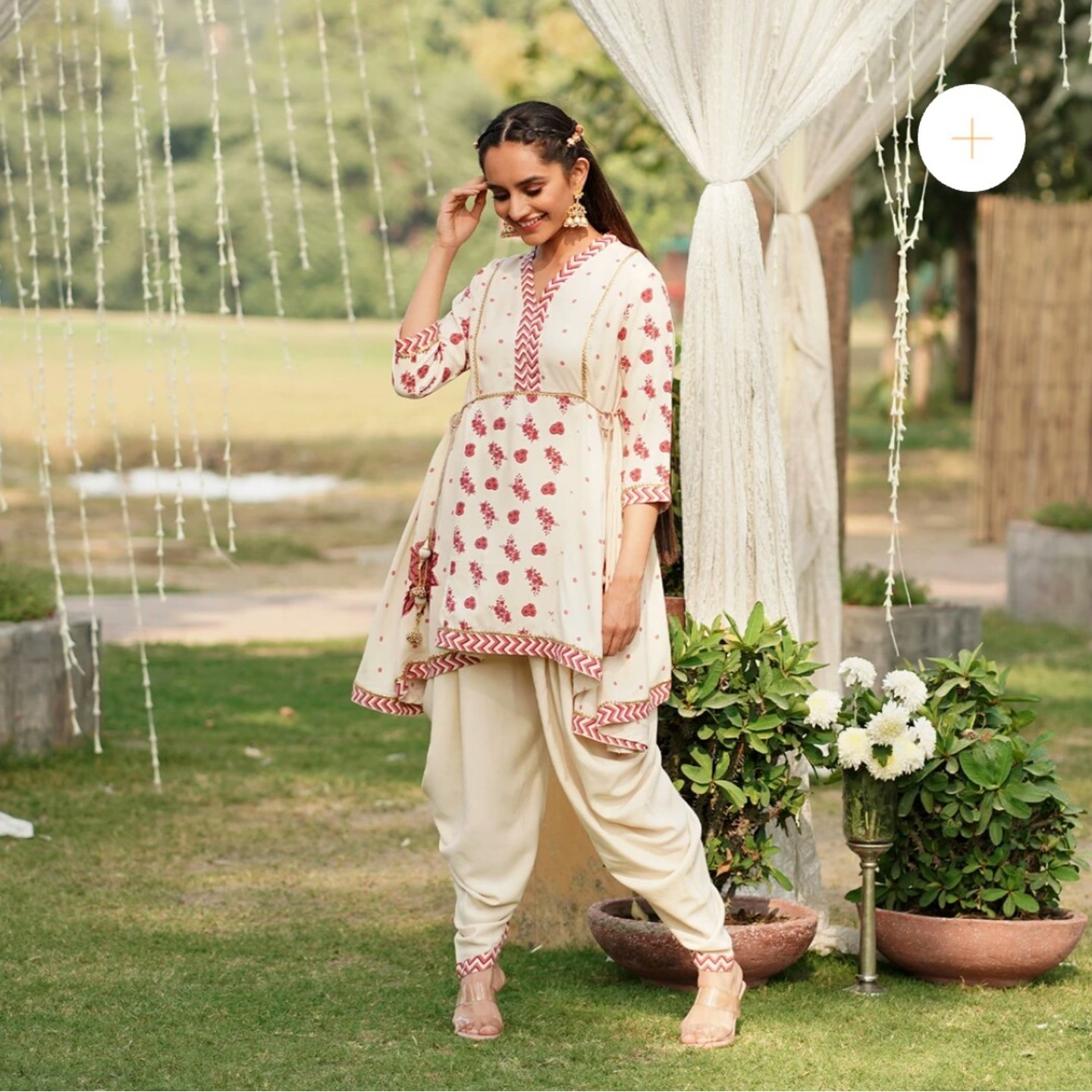 Elegant Off White Womens Dhoti Set
