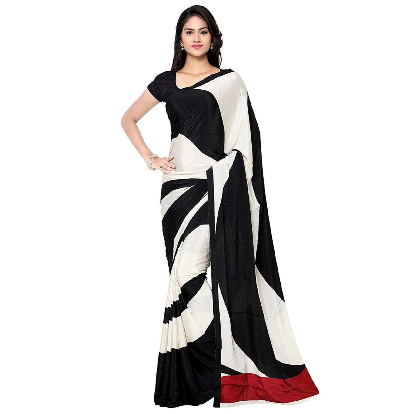 Black - Offwhite Printed Crepe Saree