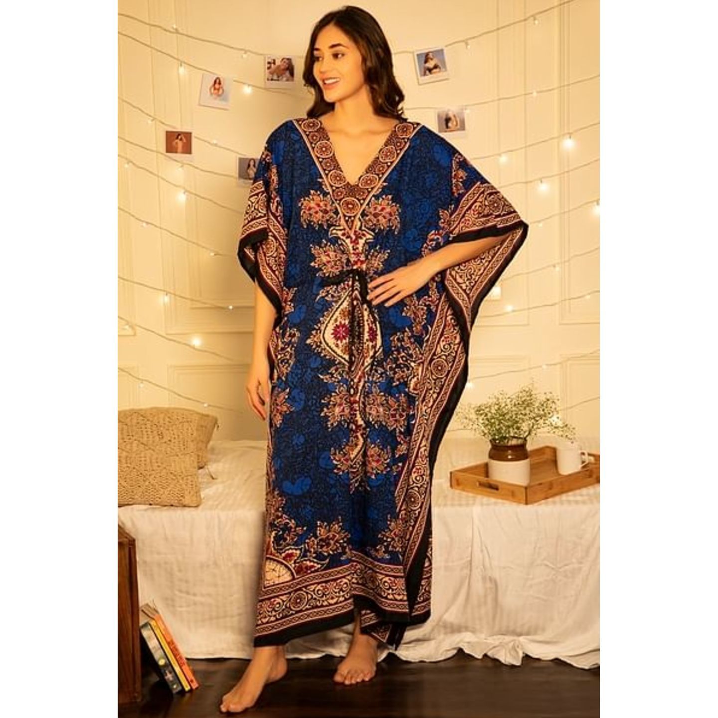 Print Me Pretty Long Kaftan in Royal Blue - Crepe