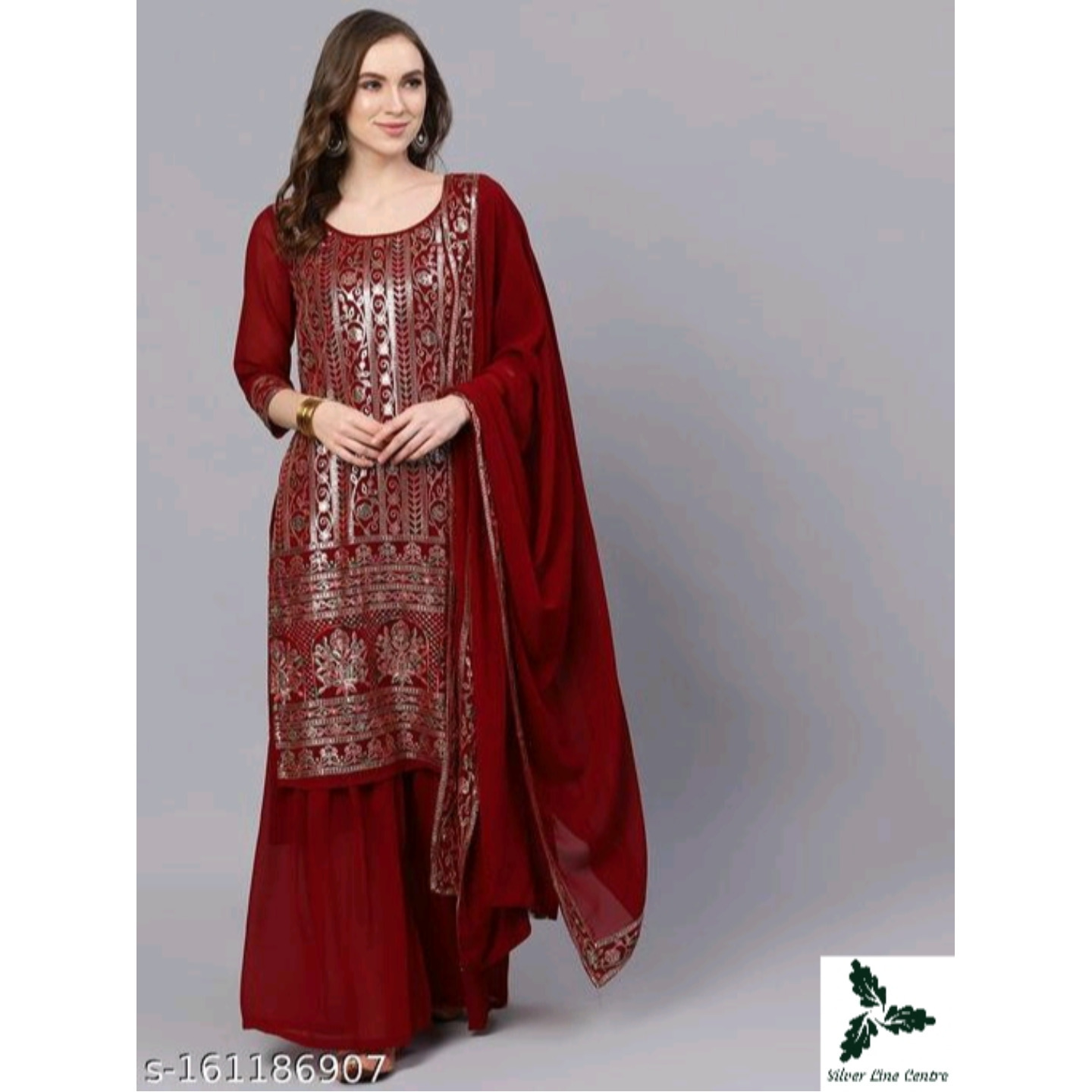 Elegant Maroon Sequence Work Kurta Sharara with Dupatta Sets*