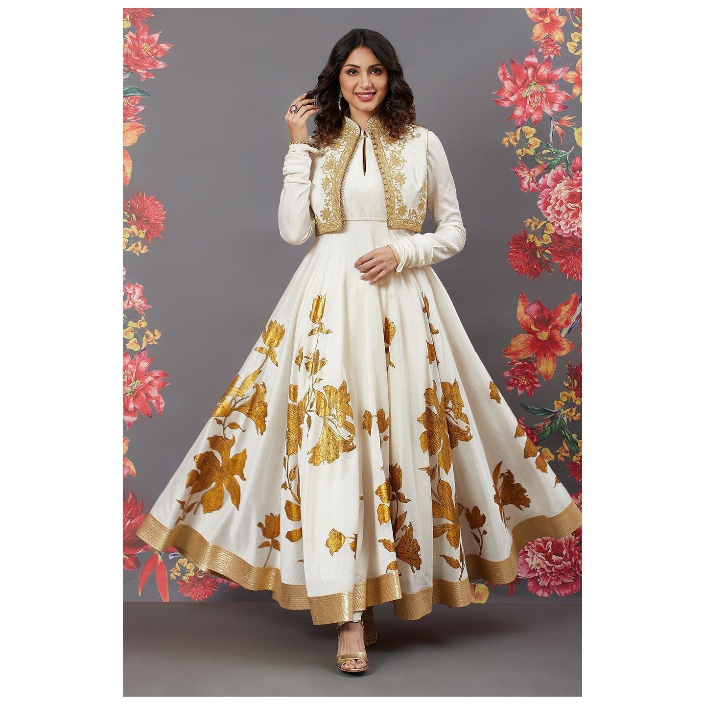 Rohit Bal Off White Cotton Silk Anarkali Suit