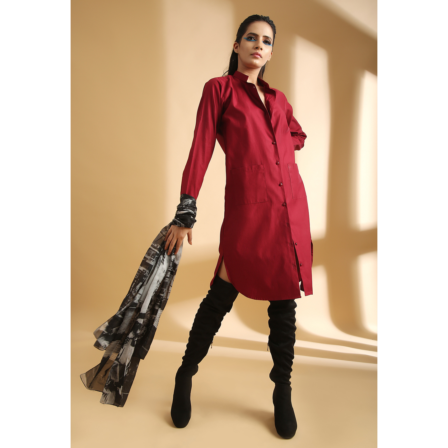 Women's  Wine Shirt  Dress