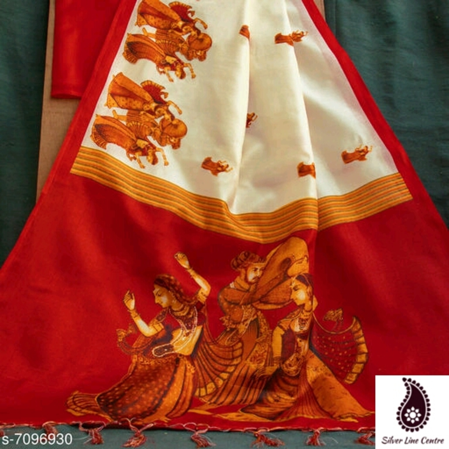 Charvi Tulip Print Beige Khadi Silk with Garba Print