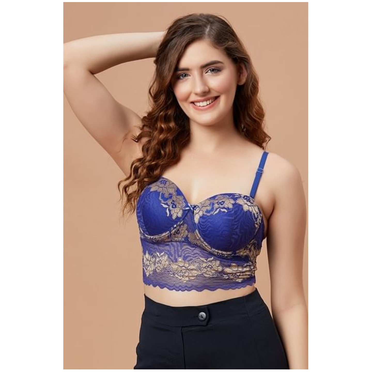 Padded Underwired Full Cup Strapless Bralette in Royal Blue with Detachable Straps - Lace