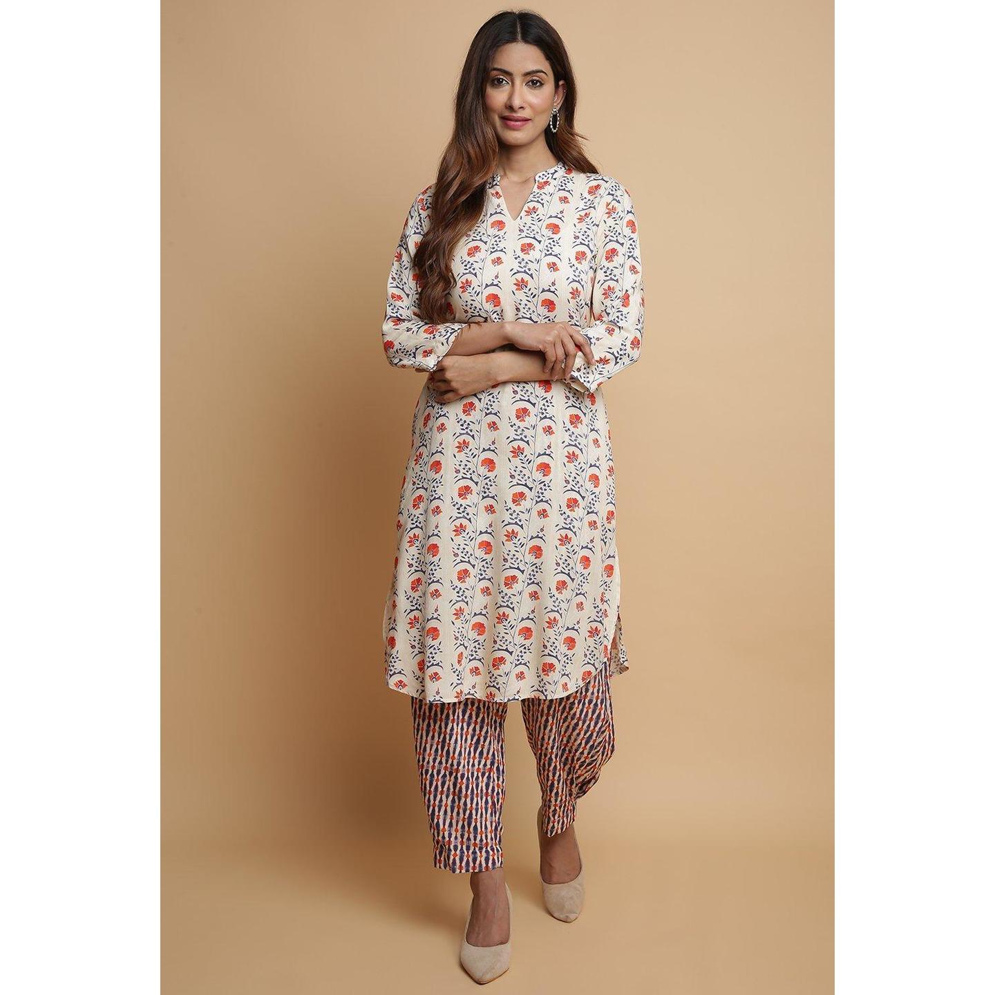 Cream Rayon Straight Kurta Pants Set