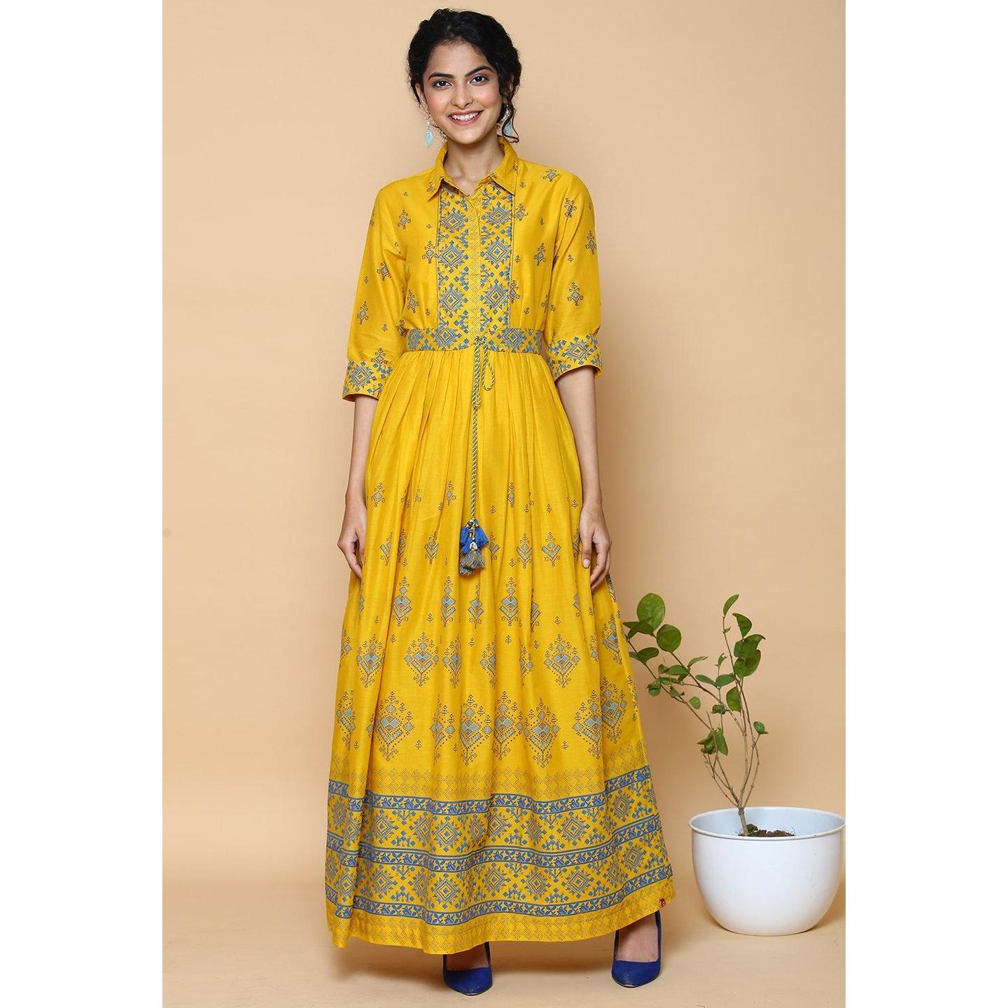 Mustard Cotton Kurta Dress