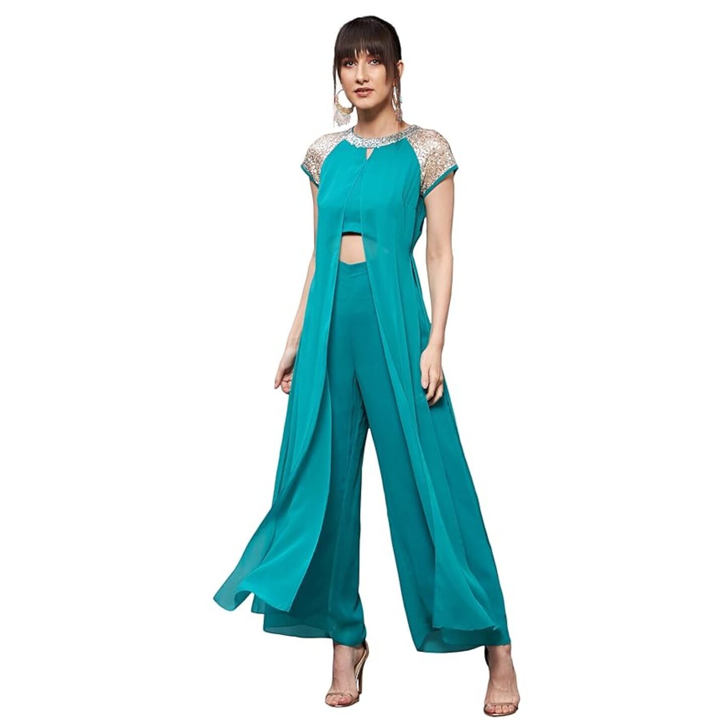 Miss Chase Womens Wine Solid Regular Length Round Neck Short Sleeves Embellished Jumpsuit