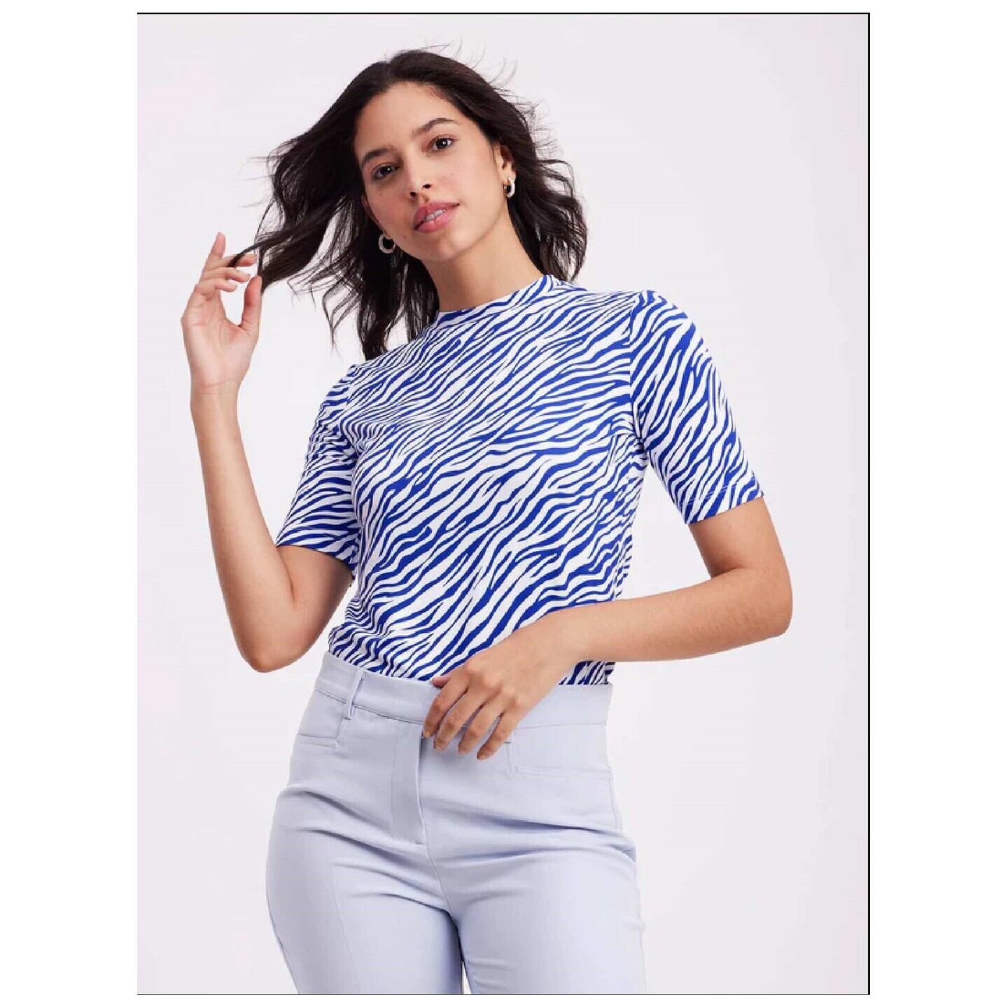 Animal Print Crew Neck Top - Blue 