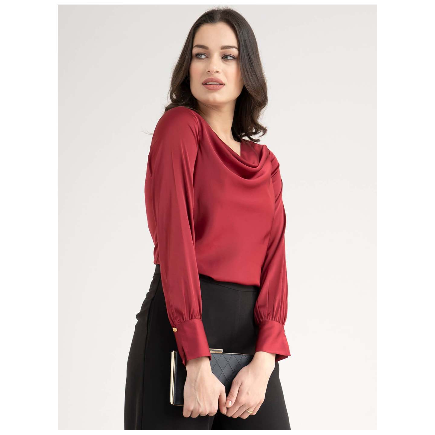 Satin Cowl Neck Top - Maroon