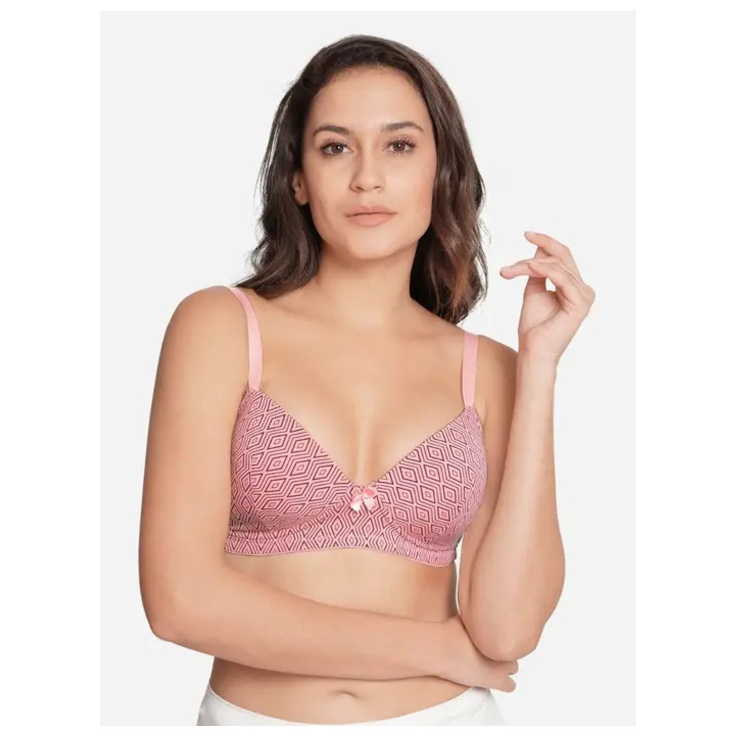 Taabu Pale Pink Diamond Print Padded Wirefree T-shirt Bra