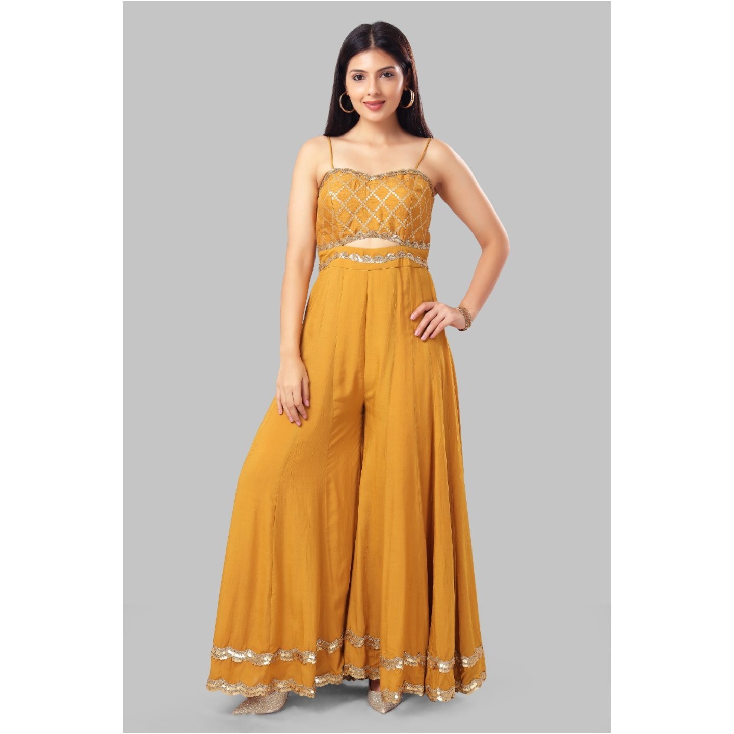 Mustard Kalidar Ghera Jumpsuit