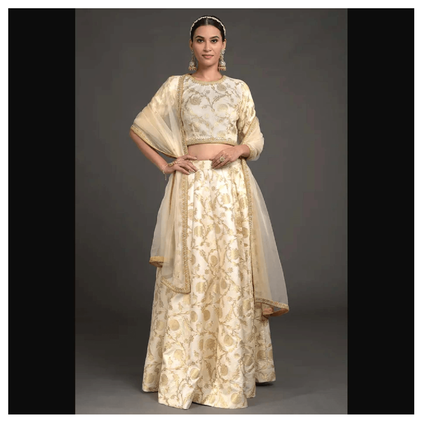 Ivory Benarasi Weave Zardozi Lehenga Set