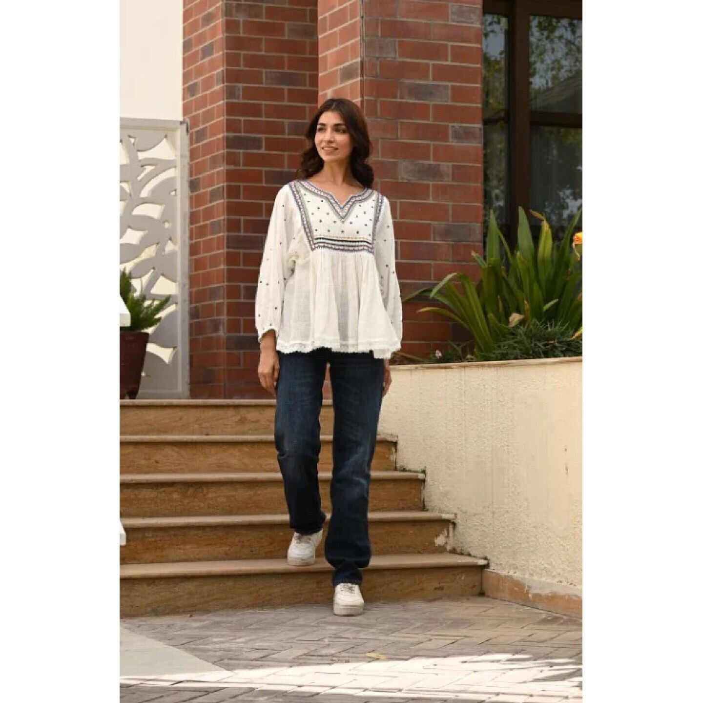 Cotton Khadi Embroidered Beads Work Blouse (Forever Twin Blouse) (WHITE)