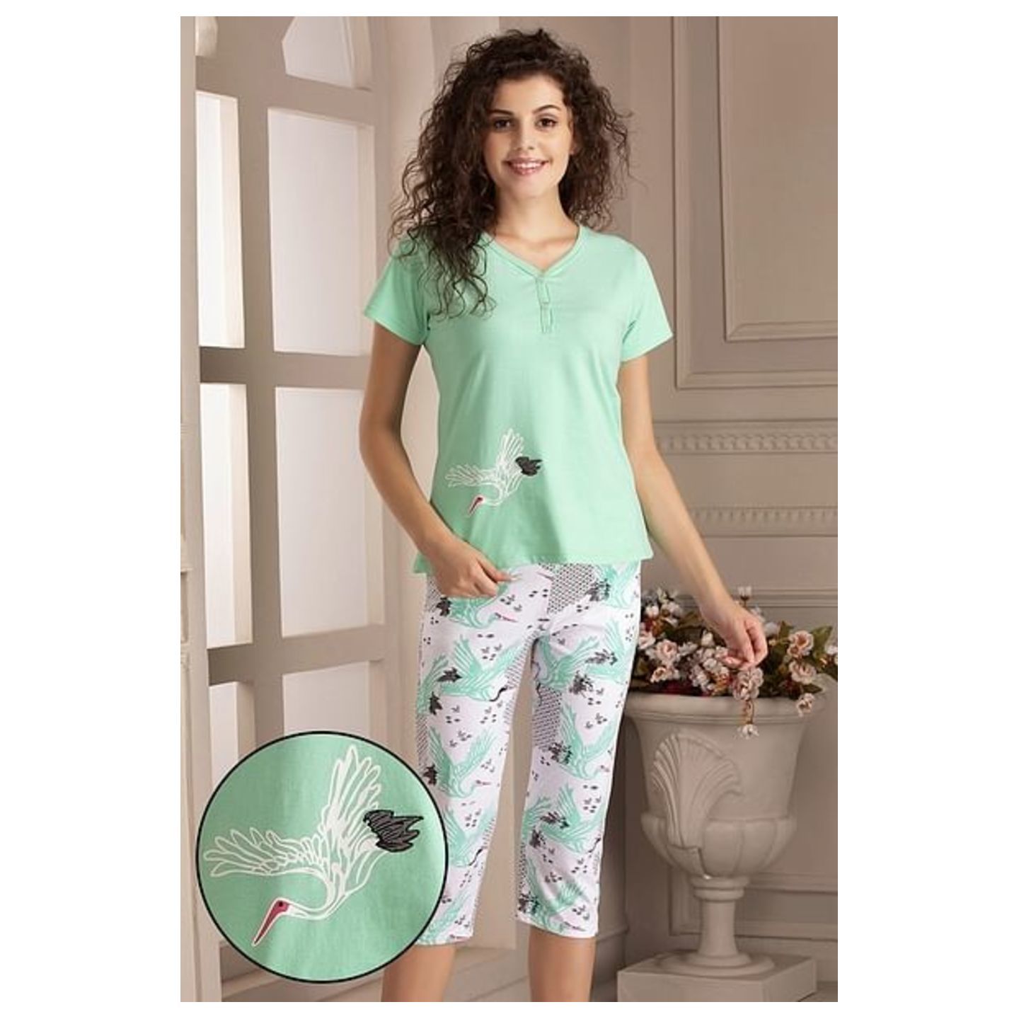 Wild At Heart Top & Capri Set in Green- 100% Cotton